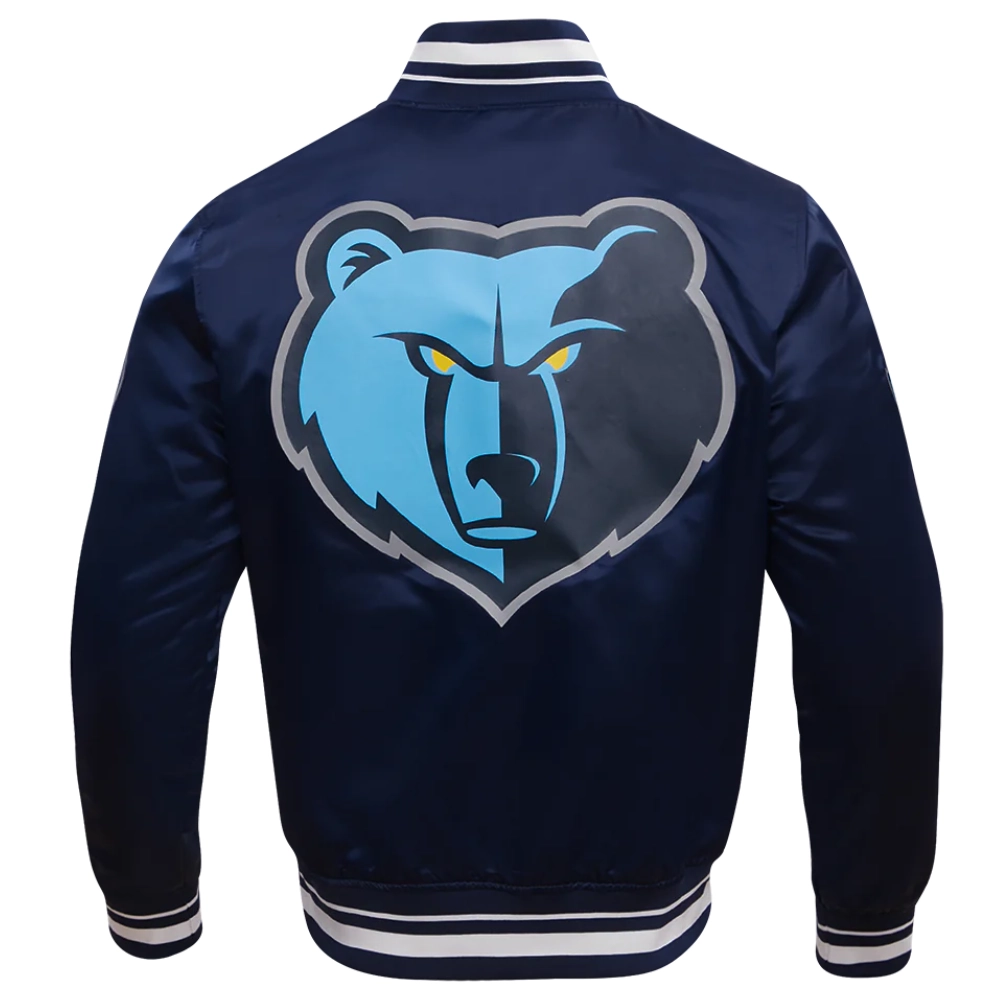 Memphis grizzlies script tail full snap satin varsity jacket navy 4