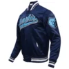 Memphis grizzlies script tail full snap satin varsity jacket navy 5