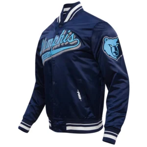 Memphis grizzlies script tail full snap satin varsity jacket navy 5