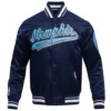 Memphis grizzlies script tail full snap satin varsity jacket navy 6