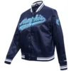 Memphis grizzlies script tail womens full snap satin varsity jacket navy 4