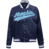Memphis grizzlies script tail womens full snap satin varsity jacket navy 5