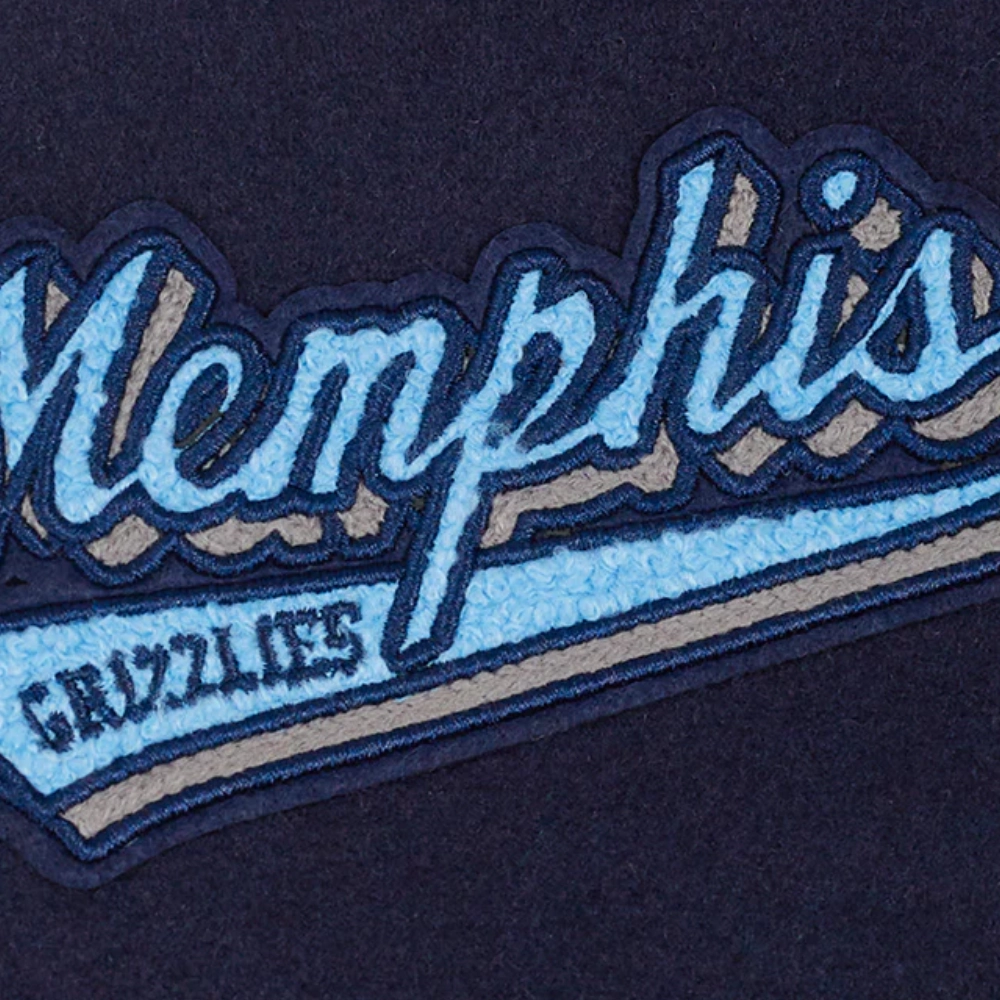 Memphis grizzlies script tail womens wool leather varsity jacket navy white 1