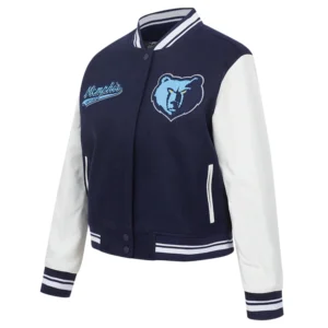 Memphis grizzlies script tail womens wool leather varsity jacket navy white 5