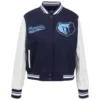 Memphis grizzlies script tail womens wool leather varsity jacket navy white 6