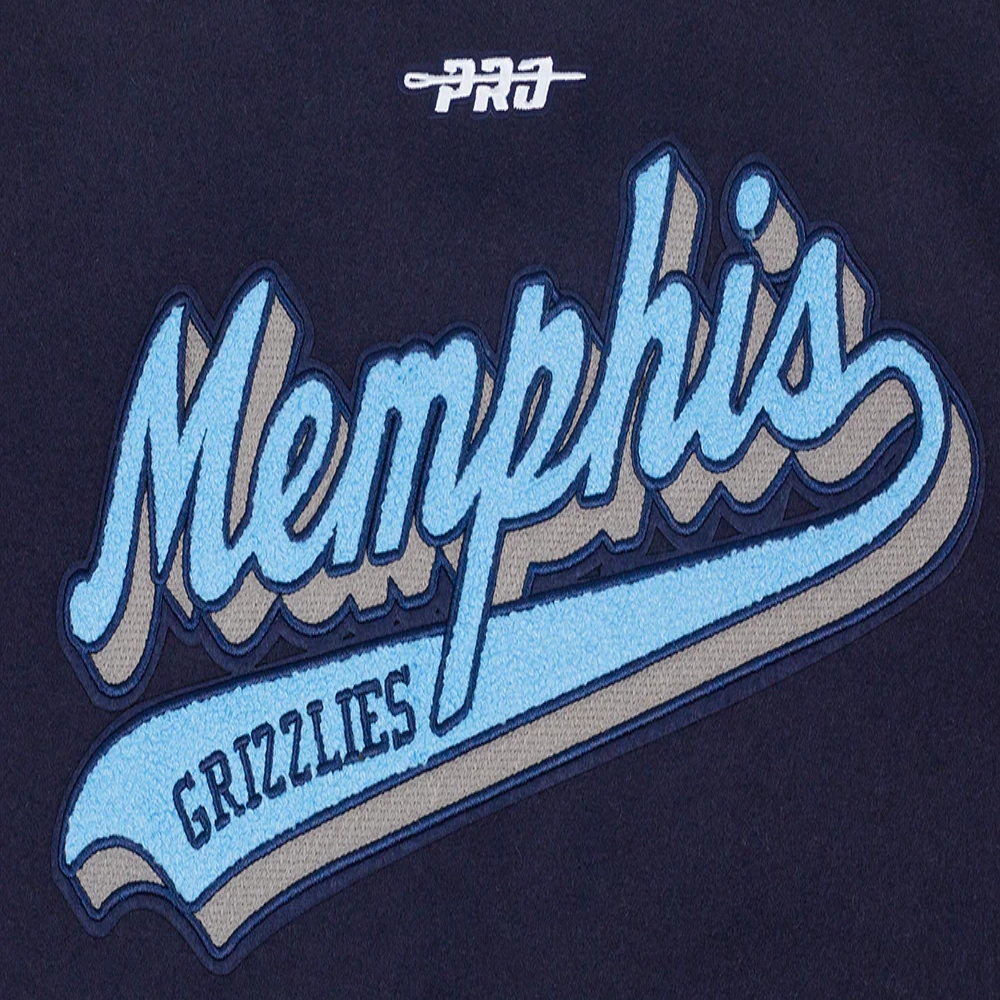 Memphis grizzlies script tail womens wool leather varsity jacket navy white