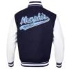 Memphis grizzlies script tail wool leather varsity jacket navy white 2