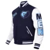 Memphis grizzlies script tail wool leather varsity jacket navy white 4