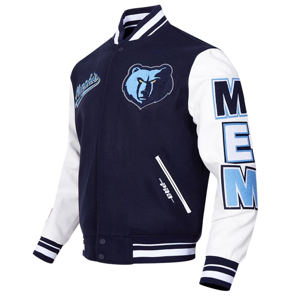 Memphis grizzlies script tail wool leather varsity jacket navy white 4