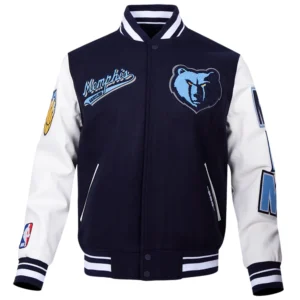 Memphis grizzlies script tail wool leather varsity jacket navy white 5