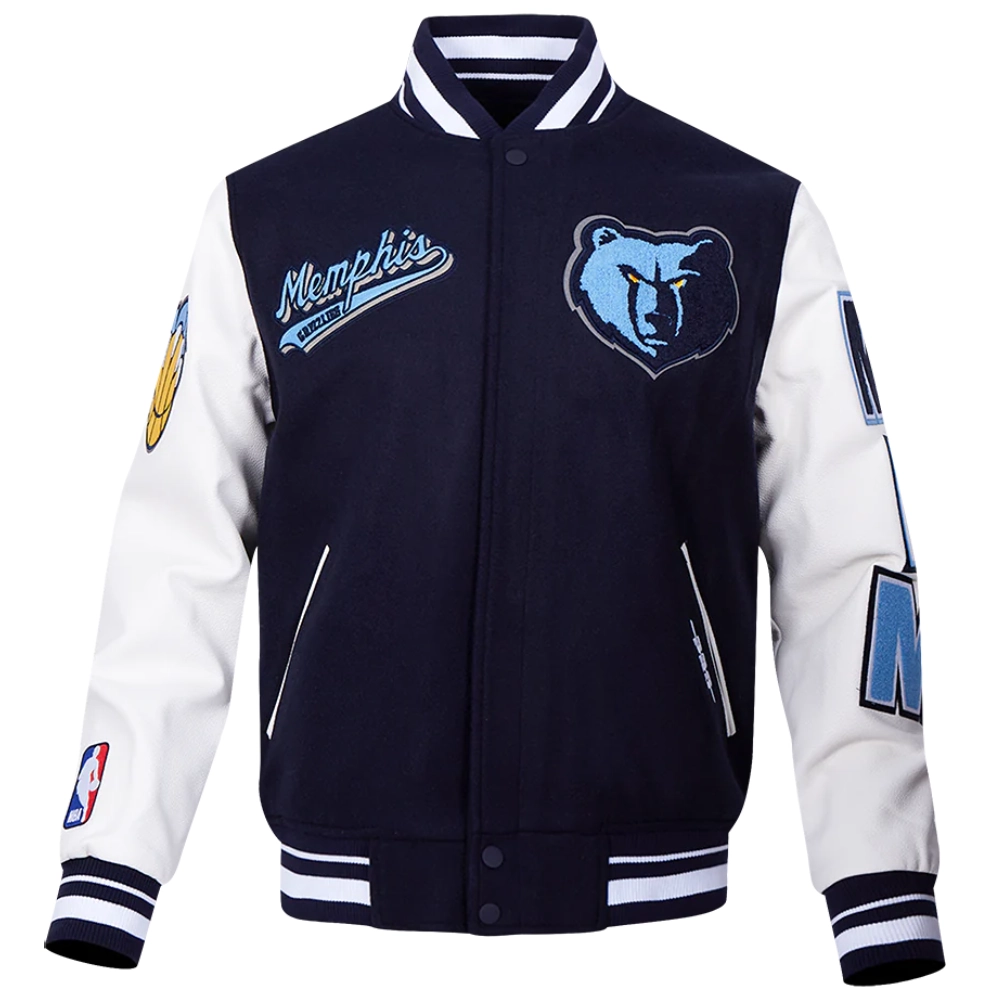 Memphis grizzlies script tail wool leather varsity jacket navy white 5