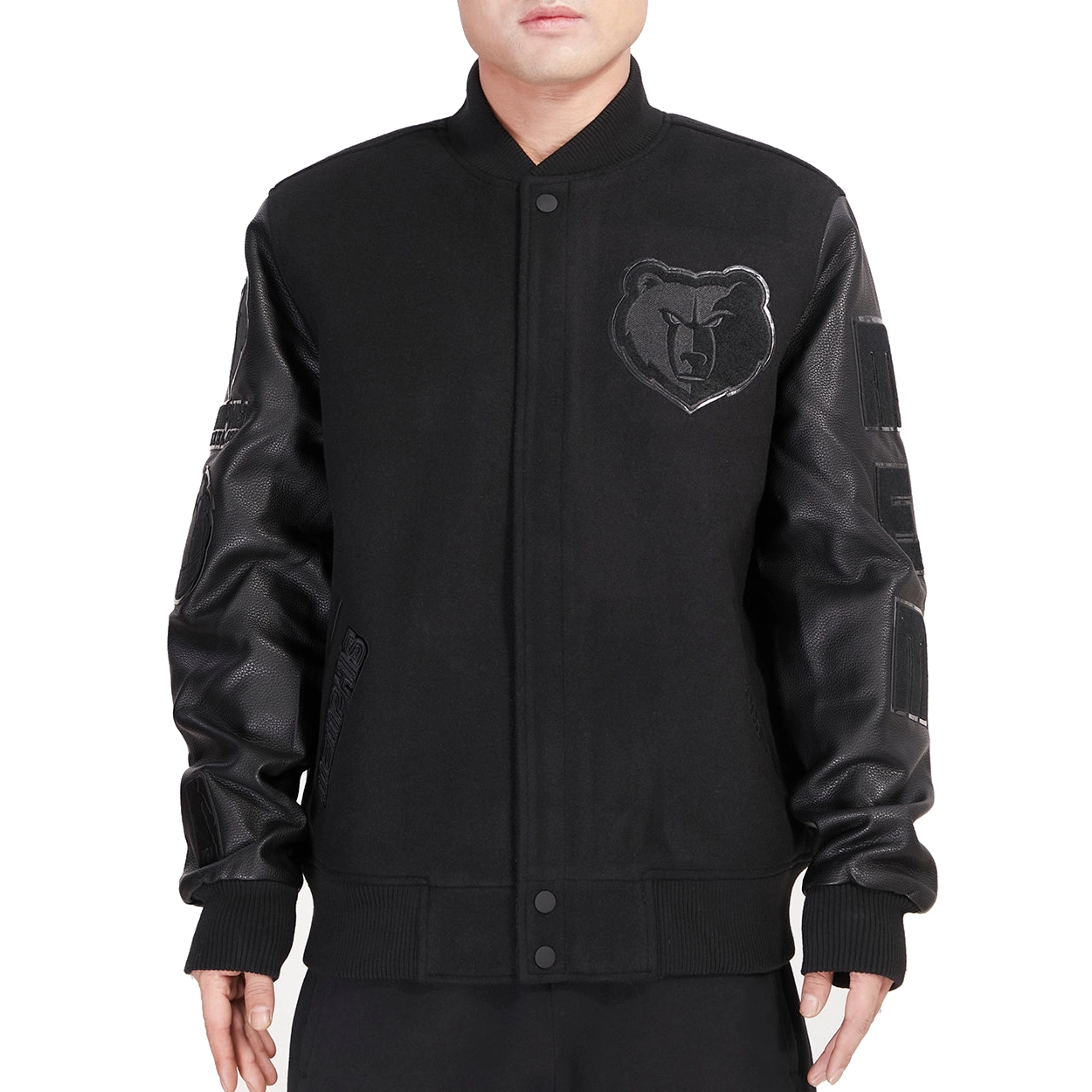 Memphis grizzlies triple black wool varsity jacket