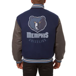 Memphis grizzlies two tone wool varsity jacket navy grey 1