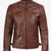 Men cognac cafe racer leather jacket