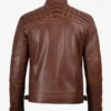 Men cognac leather biker jacket