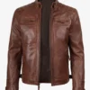 Men cognac moto leather jacket