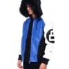 Mens 8 ball blue hooded leather bomber jacket 003