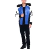 Mens 8 ball blue hooded leather bomber jacket 005