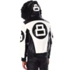 Mens 8 ball leather hooded bomber jacket white black 002