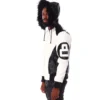 Mens 8 ball leather hooded bomber jacket white black 003
