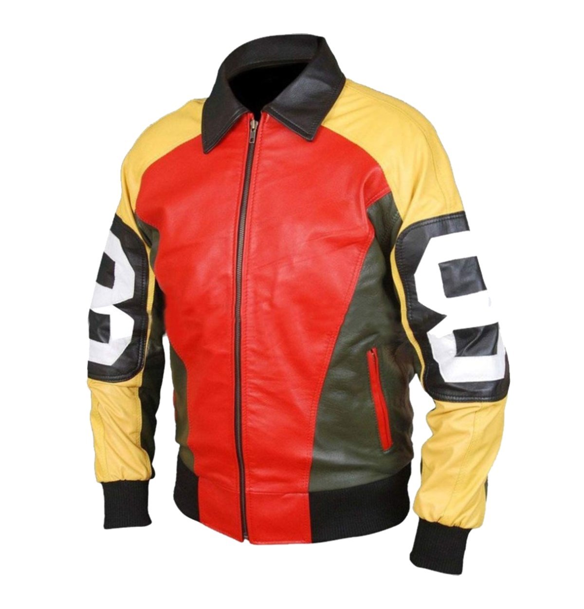 Mens 8 ball multicolor geniune leather jacket new 02