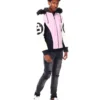 Mens 8 ball pink hooded leather bomber jacket 05