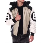 Men's 8 Ball Sand Leather Fur Hooded Jacket