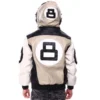 Mens 8 ball sand bomber leather jacket faux fur hood 002