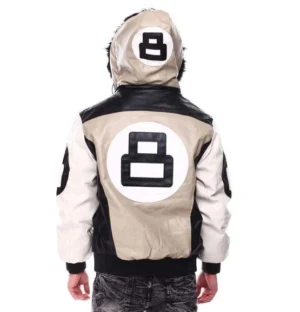 Mens 8 ball sand bomber leather jacket faux fur hood 002