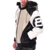 Mens 8 ball sand bomber leather jacket faux fur hood 003