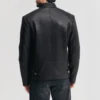 Mens adjustable waist black leather jacket