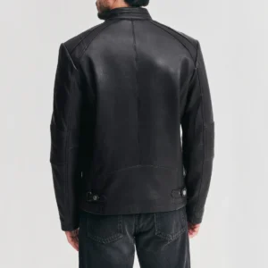 Mens adjustable waist black leather jacket