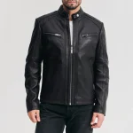 Men’s Adjustable Waist Black Leather Moto Jacket