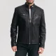 Mens adjustable waist black leather moto jacket