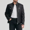 Mens adjustable waist black moto jacket