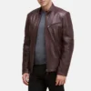 Mens adjustable waist dark bordeaux leather jacket
