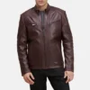 Mens adjustable waist dark bordeaux leather moto jacket