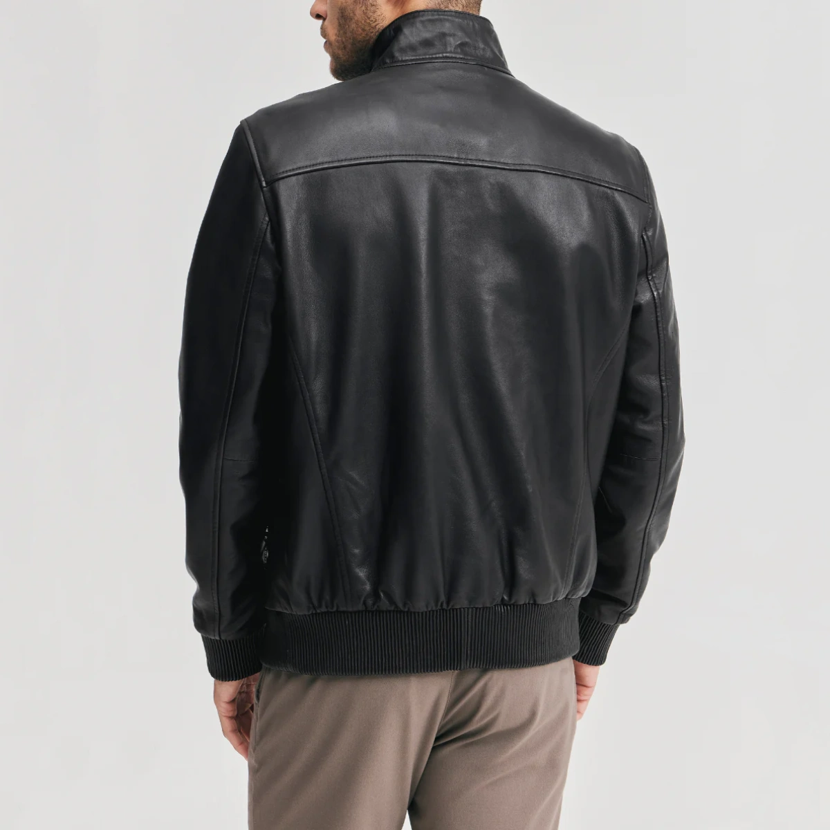 Mens black bomber leather jacket