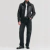 Mens black leather jacket detachable storm