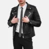 Mens black motorcycle leather biker jacket 1 1