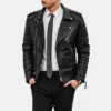 Mens black motorcycle leather biker jacket 2 1