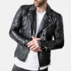 Mens black quilted genuine lambskin leather biker jacket 2 1