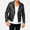 Mens black quilted genuine lambskin leather biker jacket 3 1