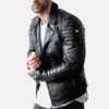 Mens black quilted genuine lambskin leather biker jacket 4