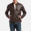 Mens brown cafe racer leather jacket 2 1