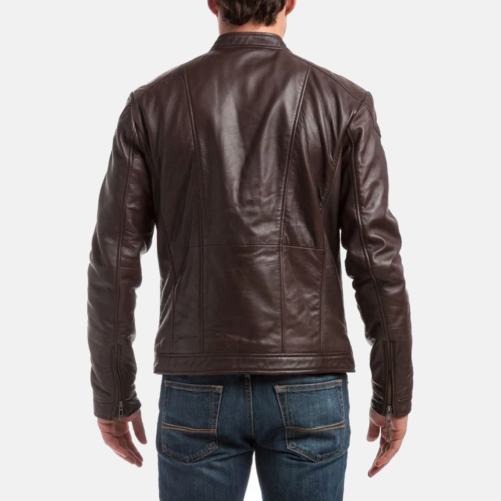 Mens brown cafe racer leather jacket 3