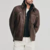 Mens brown leather jacket detachable storm