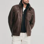 Men’s Detachable Storm Brown Bomber Leather Jacket