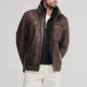 Mens brown leather jacket detachable storm