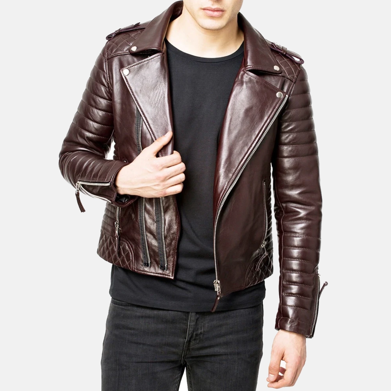 Mens brown motorcycle leather biker jacket 1 1